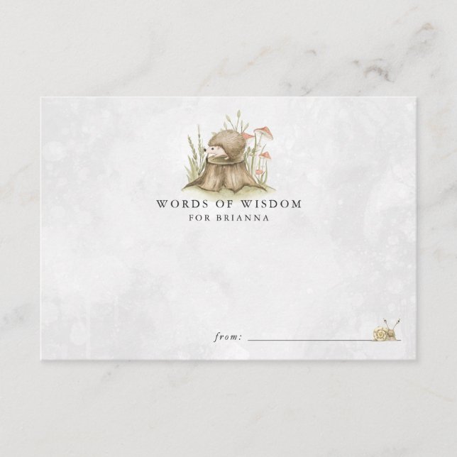 Tarjetas de consejo Baby Shower Woodland Hedgehog (Anverso)