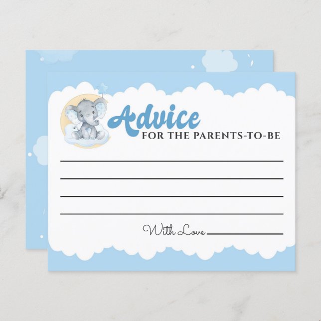 Tarjetas de consejo Blue Elephant Boy Baby Shower (Anverso / Reverso)