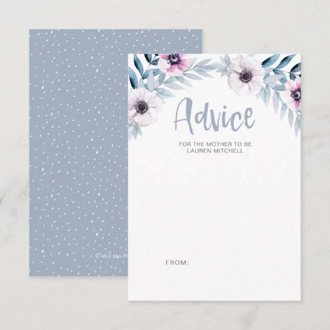 Tarjetas de consejo Blue Purple floral baby ducha (Anverso / Reverso)