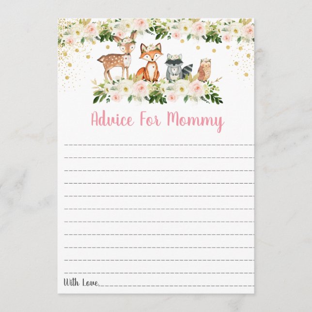 Tarjetas de consejo de Baby Shower con flores de W (Anverso)