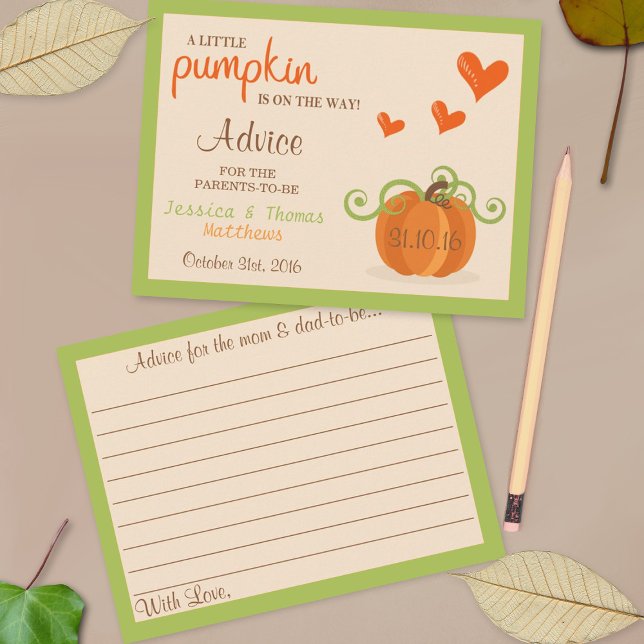 Tarjetas de consejo de Baby Shower para calabaza p (Subido por el creador)