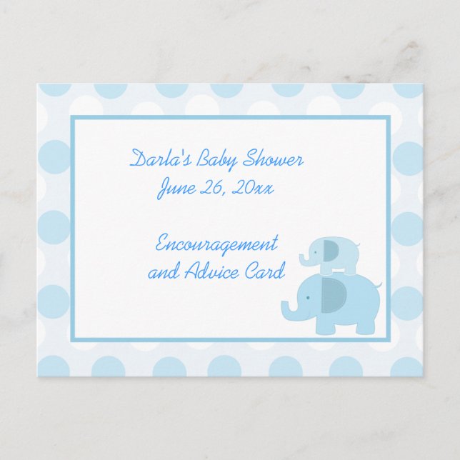 Tarjetas de consejo de Baby Shower para elefantes  (Anverso)