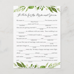 Tarjetas de consejo de Bodas de hoja verde, vegeta