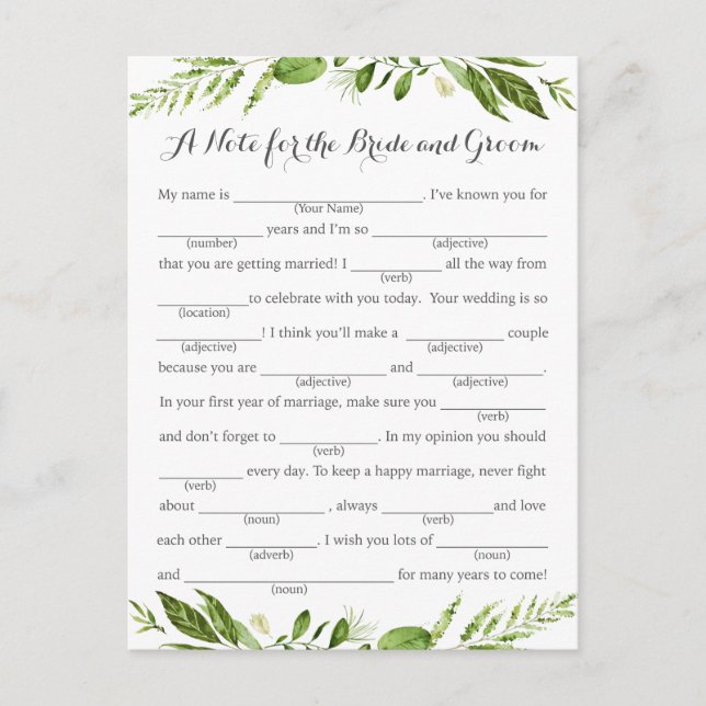 Tarjetas de consejo de Bodas de hoja verde, vegeta (Anverso)
