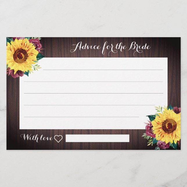 Tarjetas de consejo de ducha de novia de madera de (Anverso)