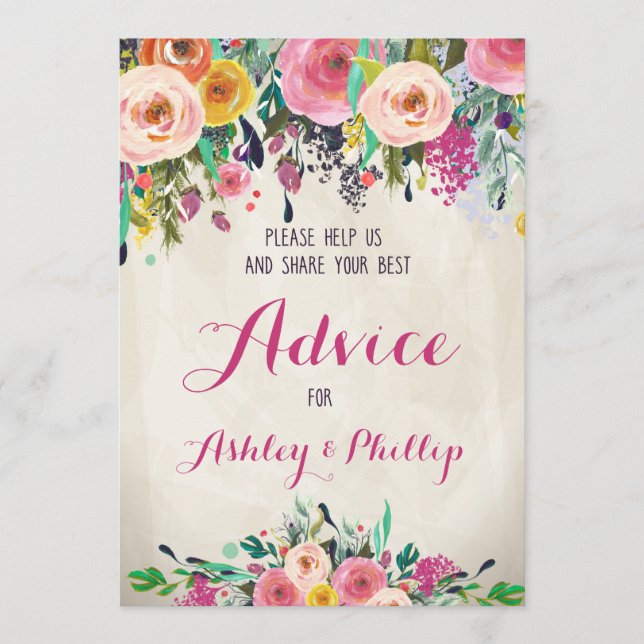 Tarjetas de consejo de ducha de novia floral (Anverso)
