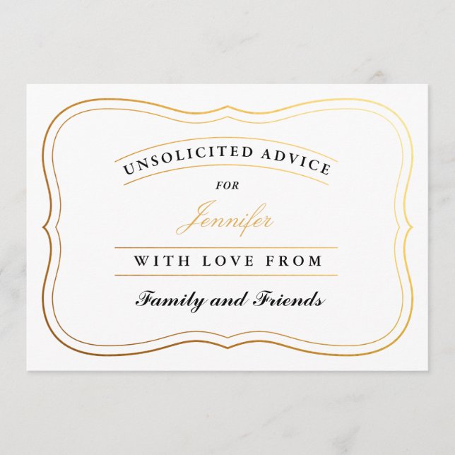 Tarjetas de consejo de ducha personalizadas Novia  (Anverso)