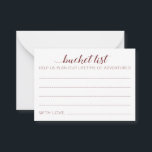 Tarjetas de consejo elegantes de la lista de cubo<br><div class="desc">Estas encantadoras tarjetas de boda serán la alternativa perfecta a un libro de visitas tradicional. Tendrás a todos los invitados hablando de las mejores ideas para que los recién casados las visiten o hagan. Estas tarjetas de color burdeos incluyen las palabras "lista de baldes ayúdennos a planificar una vida de...</div>