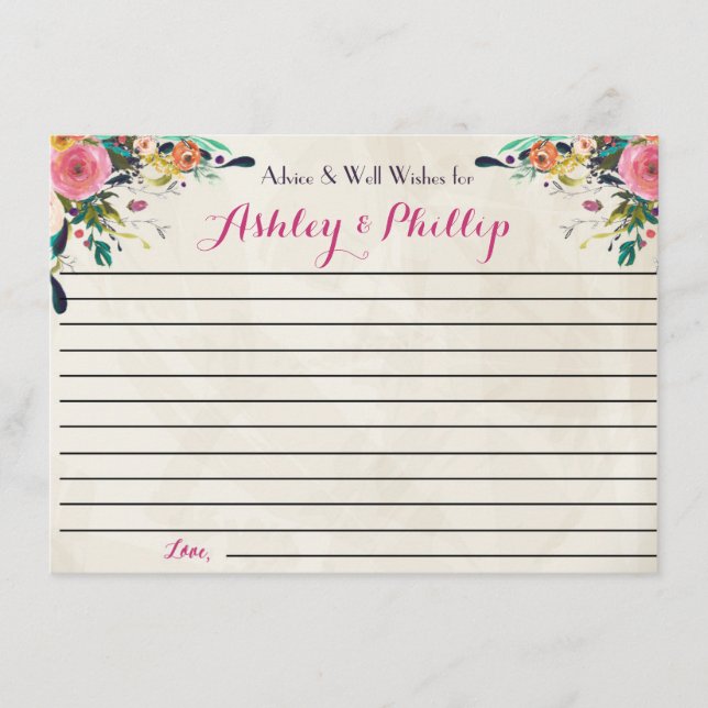 Tarjetas de consejo floral para la pareja (Anverso)