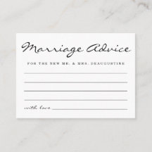 Tarjetas de consejo matrimonial personalizadas Sen