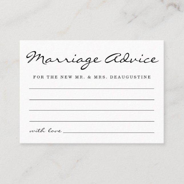 Tarjetas de consejo matrimonial personalizadas Sen (Anverso)
