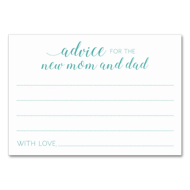 Tarjetas de consejo Nueva Mamá Papá Turquoise Baby (Anverso)