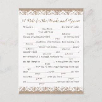 Tarjetas de consejo para Bodas de Burlap y Lace, R