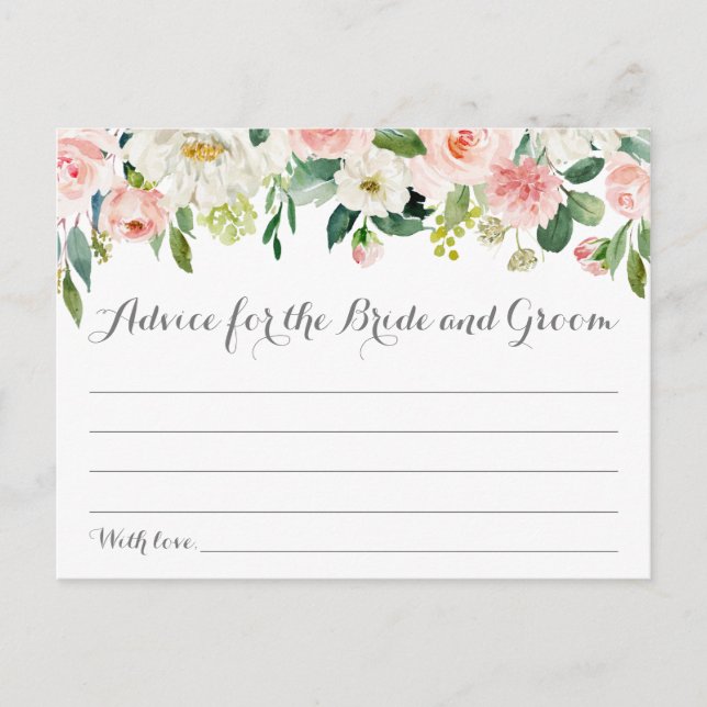 Tarjetas de consejo para Bodas de flores rosas y b (Anverso)