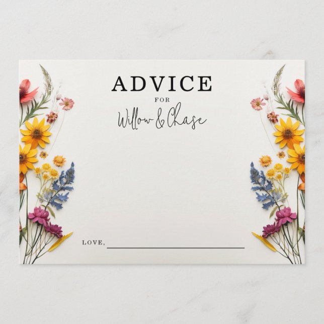 Tarjetas de consejo para Bodas de flores silvestre (Anverso)