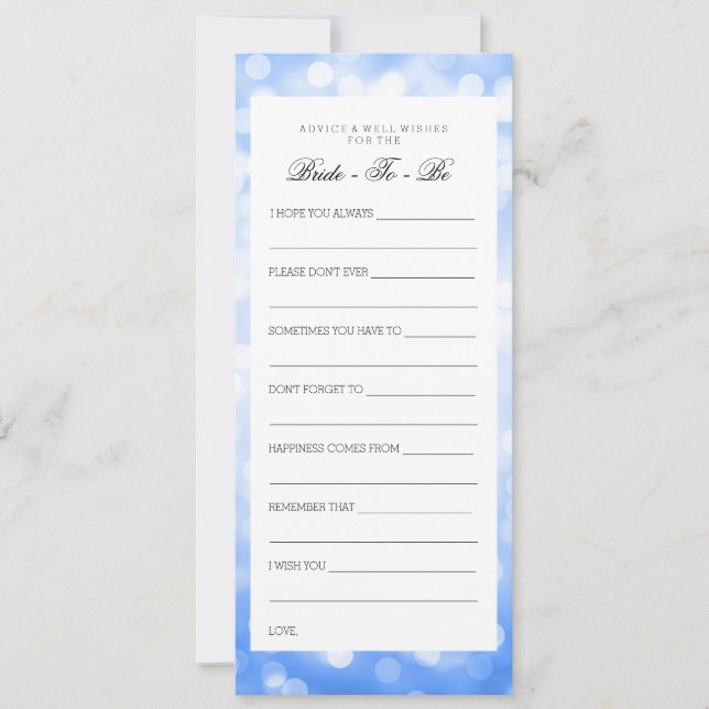 Tarjetas de consejo para duchas nupciales luces Pu (Anverso)