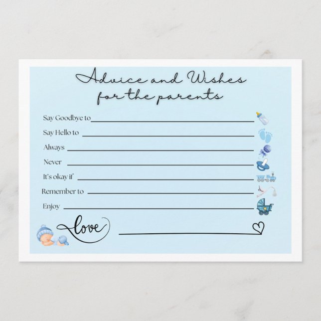 Tarjetas de consejo para padres para Baby Shower - (Anverso)