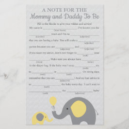 Tarjetas de consejos de baby shower de elefante be