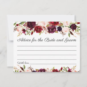 Tarjetas de Consejos de Boda con Floral Marsala y 