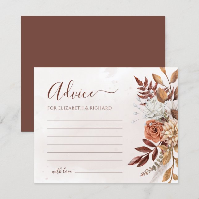 Tarjetas de Consejos de Boda de Flores de Terracot (Anverso / Reverso)