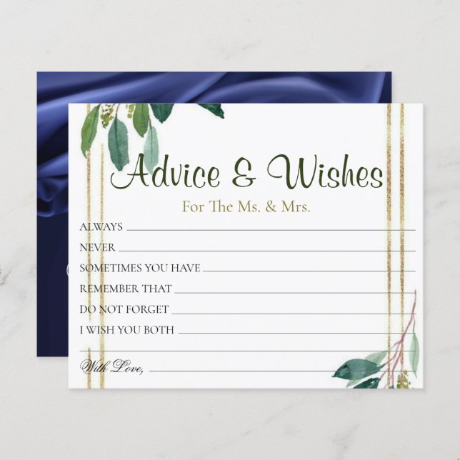 Tarjetas de consejos de boda floral dorada (Anverso / Reverso)