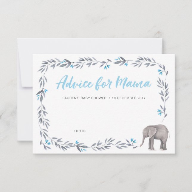 Tarjetas de consejos para Baby Shower de elefante  (Anverso)