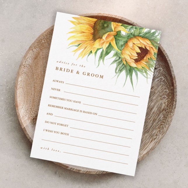 Tarjetas de Consejos para Despedida de Soltera con (Elegant sunflower bridal shower advice enclosure cards.)