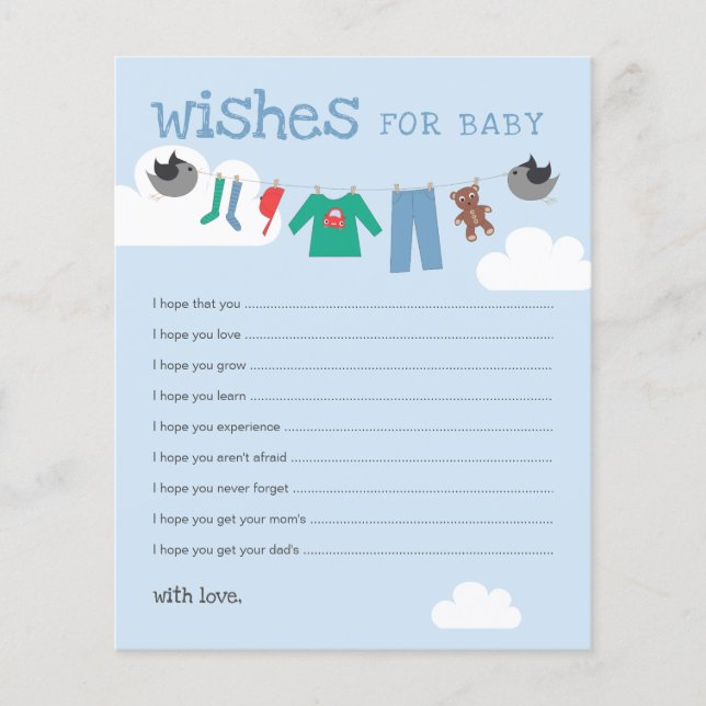 Tarjetas de consejos para ropa de bebé para shower (Anverso)