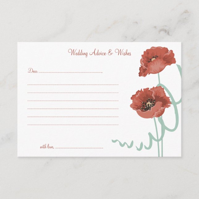 Tarjetas de Consejos y Deseos de Boda de Peonías R (Anverso)
