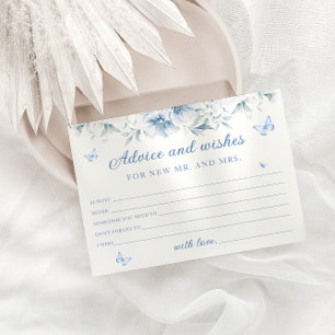 Tarjetas de consejos y deseos florales azules y bl