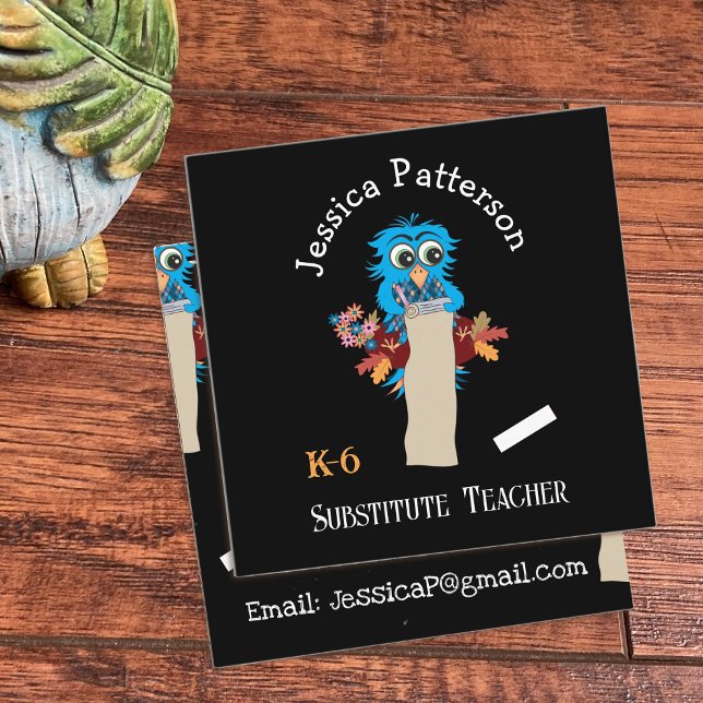 Tarjetas de contacto del profesor sustituto de la  (Blue owl substitute teacher square business cards .
)