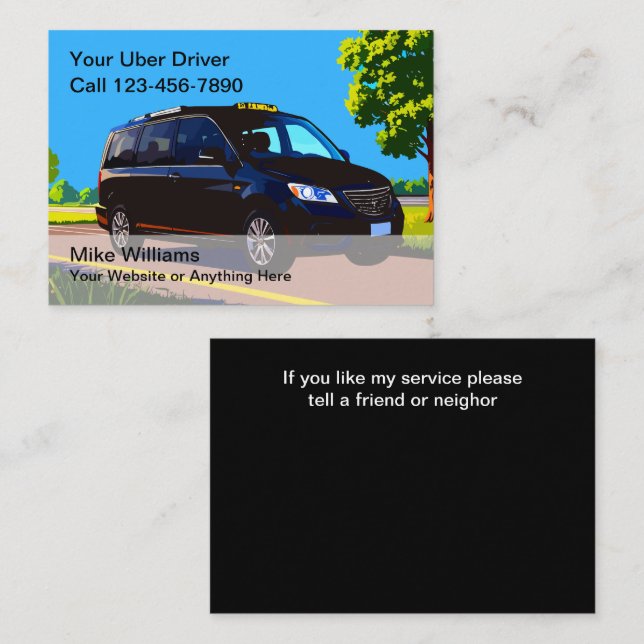 Tarjetas de contacto para conductores de Uber para (Anverso / Reverso)