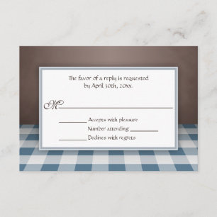 Tarjetas de contestación azules de Brown RSVP de