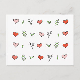 Tarjetas de Corazón Botánico Rojo Verde y Rosa