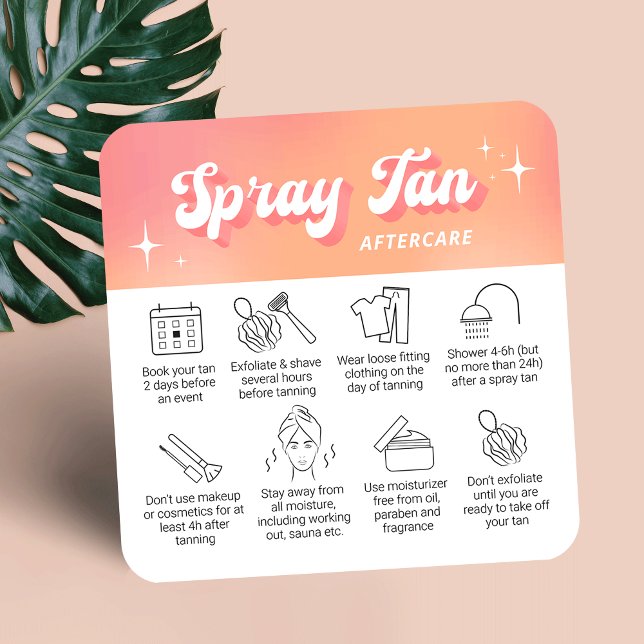 Tarjetas de Cuidados Posteriores de Bronceado en S (spray tan prep + aftercare instructions cards in trendy groovy style with your logo and custom text)