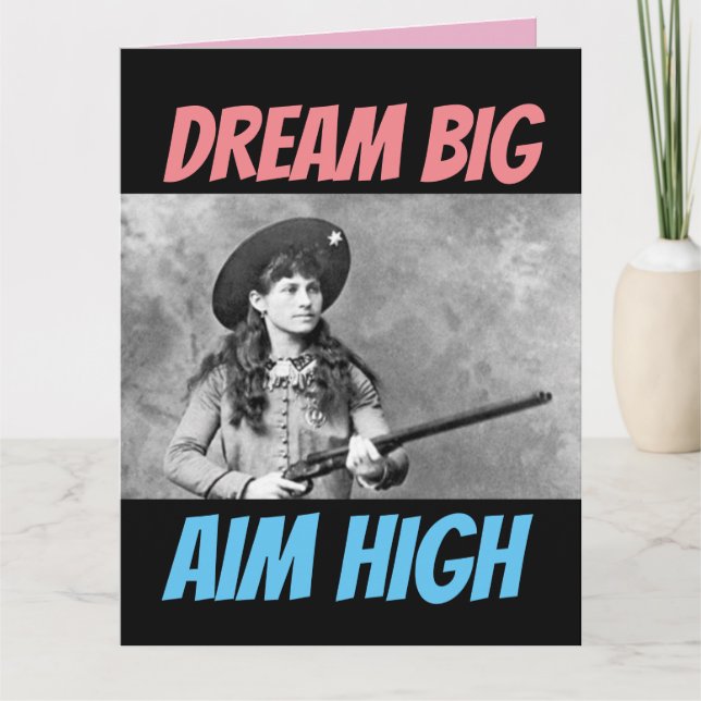 TARJETAS DE CUMPLEAÑOS CON ANNIE OAKLEY APUNTANDO  (Anverso)