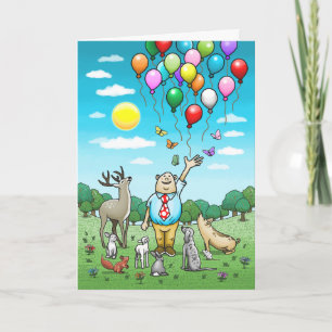 Tarjetas de cumpleaños con globos en el aire