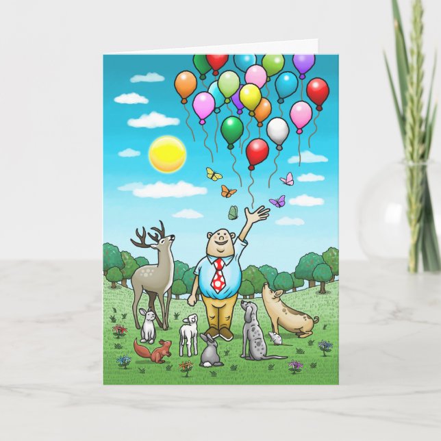 Tarjetas de cumpleaños con globos en el aire (Anverso)