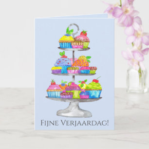 Tarjetas de cumpleaños de acuarela holandesa Cupca