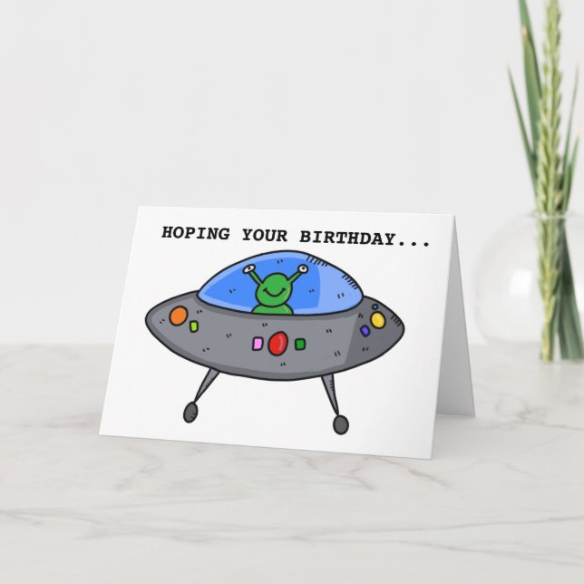 TARJETAS DE CUMPLEAÑOS DE ALIEN UFO FUNNY (Anverso)