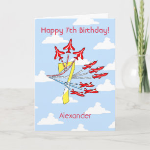 Tarjetas de cumpleaños de aviones de reacción rojo