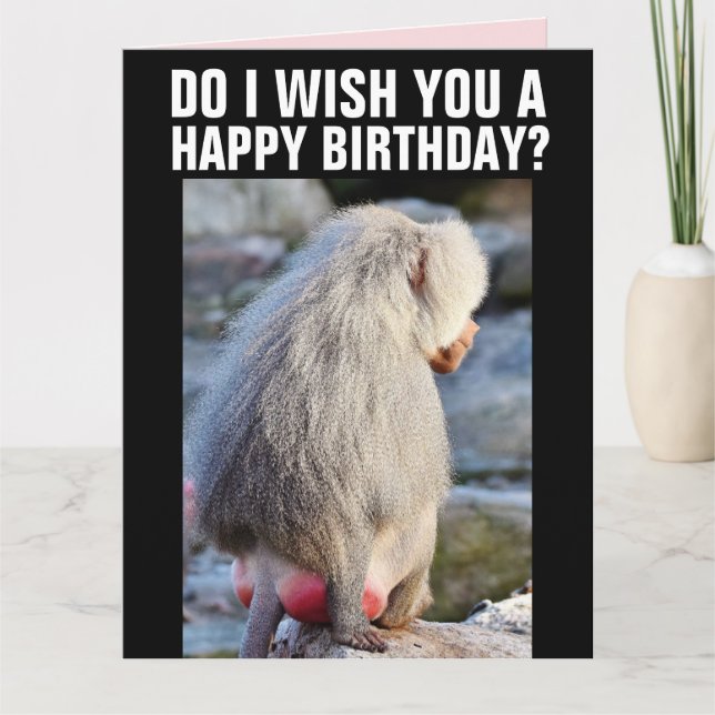 TARJETAS DE CUMPLEAÑOS DE BABOON BUTT FUNNY, RED & (Anverso)