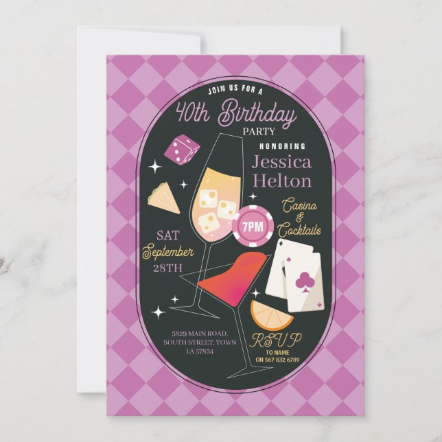 Tarjetas de cumpleaños de cocktails de casino Las  (Anverso)
