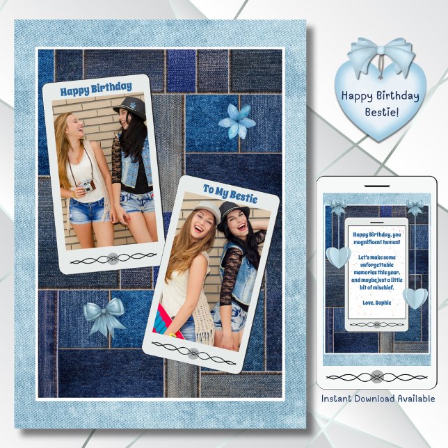 Tarjetas de cumpleaños de días de mezclilla con mi (Denim Days with My Bestie Blue Jeans Birthday Card)