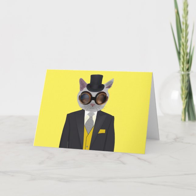 TARJETAS DE CUMPLEAÑOS DE GATO STEAMPUNK (Anverso)