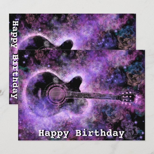 Tarjetas de cumpleaños de guitarra musical románti (Anverso / Reverso)