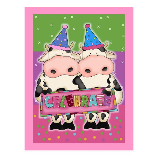 Tarjetas de cumpleaños de la vaca y sellos