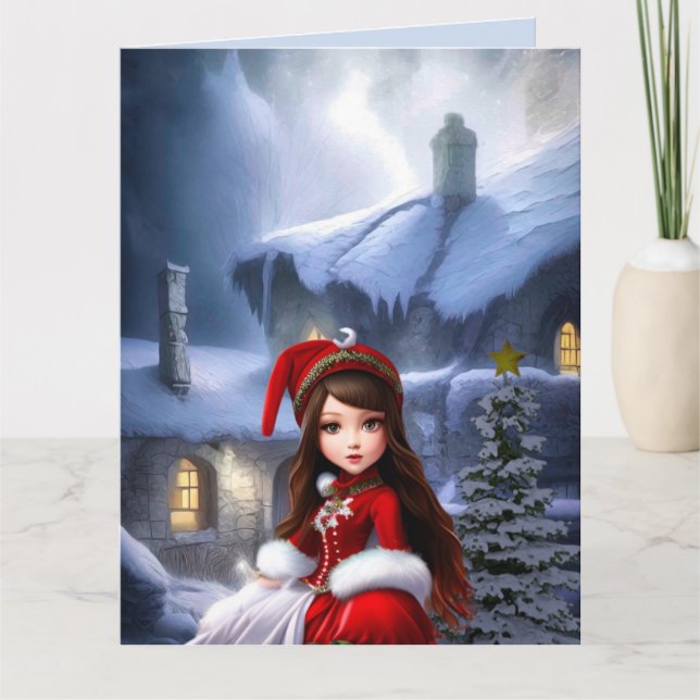 TARJETAS DE CUMPLEAÑOS DE NIEVE FANTASÍA DE CHICA  (Anverso)