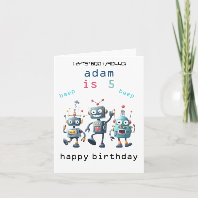 Tarjetas de cumpleaños de Robot locas de ciencia f (Anverso)