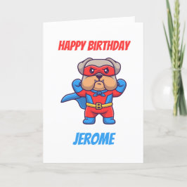 Tarjetas de cumpleaños de superhéroes bulldog